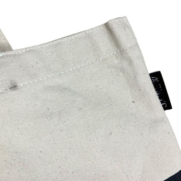 J Crew Tote Adult Canvas Striped Square Everyday Cotton H4998 Navy Blue - Picture 2 of 8